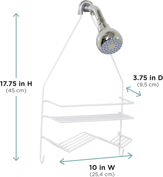 Zenna Home Rust Resistant Hanging Shower Caddy, Over the Shower Head Caddy with 1 Wide Shelf and Built In Soap Dish, Steel Bathroom Hanging Organizer, White - Image 6