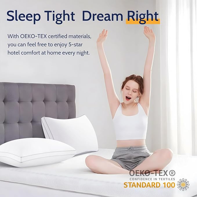 ROUMEA Pillows Standard Size Set of 2, Bed Pillows for Sleeping 2 Pack, Luxury Hotel Quality, Supportive Standard Pillows with Soft Down Alternative for Back Stomach Side Sleepers, Machine Washable