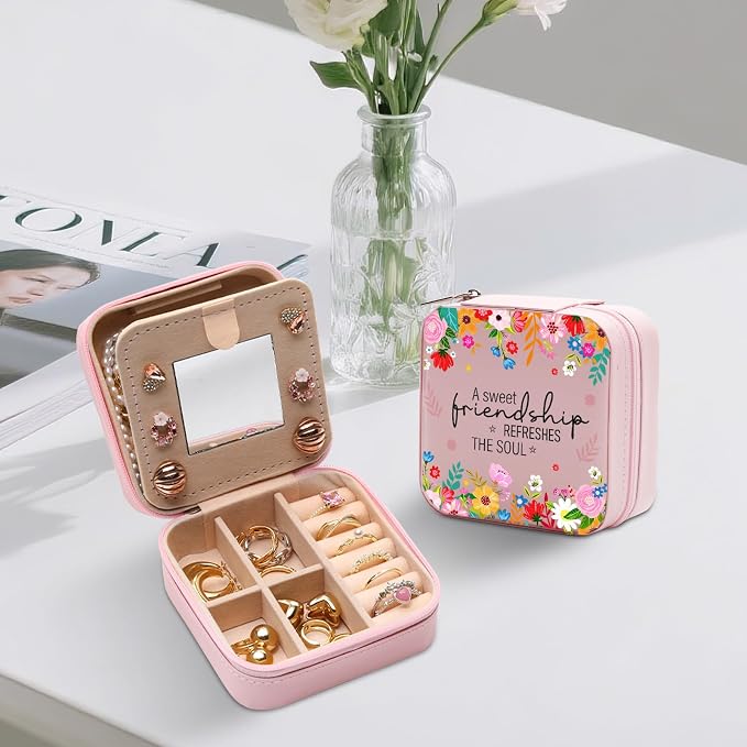 GAOLZIUY Friendship Gifts for Women, Friendship Travel Jewelry Box with Flowers, Portable Jewelry Organizer Case for Women Girls, Bestie Birthday Gifts for Soul Sister Best Friend BFF - Image 8