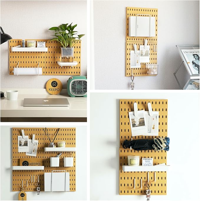 Keepo Peg Board Wall Organizer – Plastic Pegboard Panels, Modular Peg Board Storage System for Home Office, Craft Room, Gaming Setup (Tan Brown, 22″×22″) - Image 7