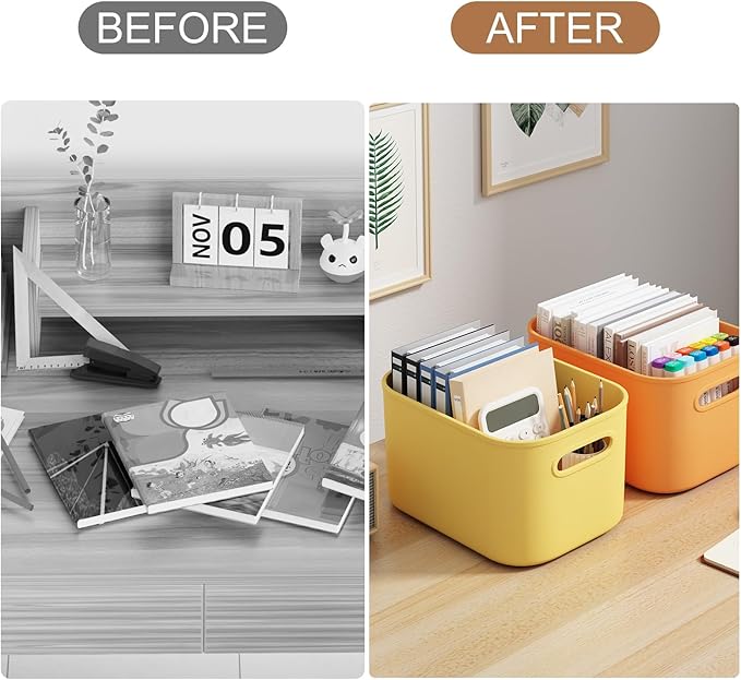 ORGIDOL 8 Pack Colorful Storage Bins with Lids Stackable Storage Container for Organizing, Storage Boxes with Handle for Shelves, Cute Storage Bin for Craft, Snacks, 9.85x6.9x5.7 inch - Image 7