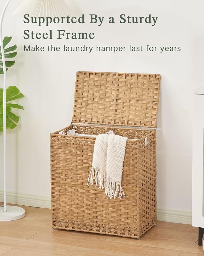 SETVSON Laundry Hamper with Lid Wicker Laundry Basket 112 L (29.6 Gal) Laundry Hampers Handwoven Rattan Clothes Hamper with Handles 3 Removable Liner Bag, 6 Mesh Bags for Bathroom Bedroom Natural - Image 8