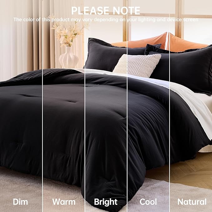 MUXHOMO Black Full Comforter Sets, All Season Ultra Soft Down Alternative Bedding - 3 Piece Lightweight Bed Set Includes 1 Comforter (82"x86") and 2 Pillow Shams (20"x26")