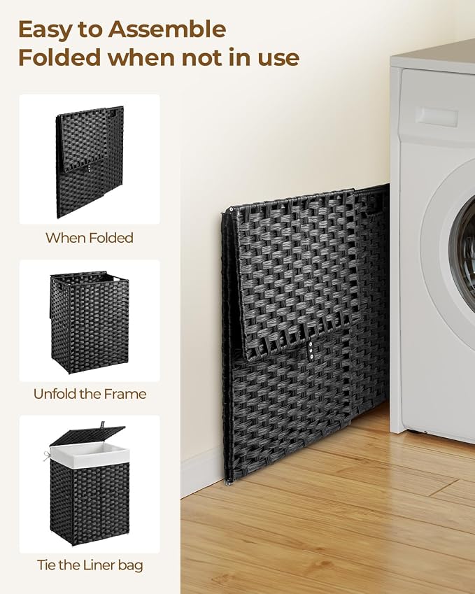 Greenstell Laundry Hamper with Lid, 90L Clothes Hamper with 2 Removable Liner Bags & 2 Mesh Laundry Bags, Handwoven Synthetic Rattan Laundry Basket for Clothes, Toys in Bathroom, Bedroom Black - Image 7
