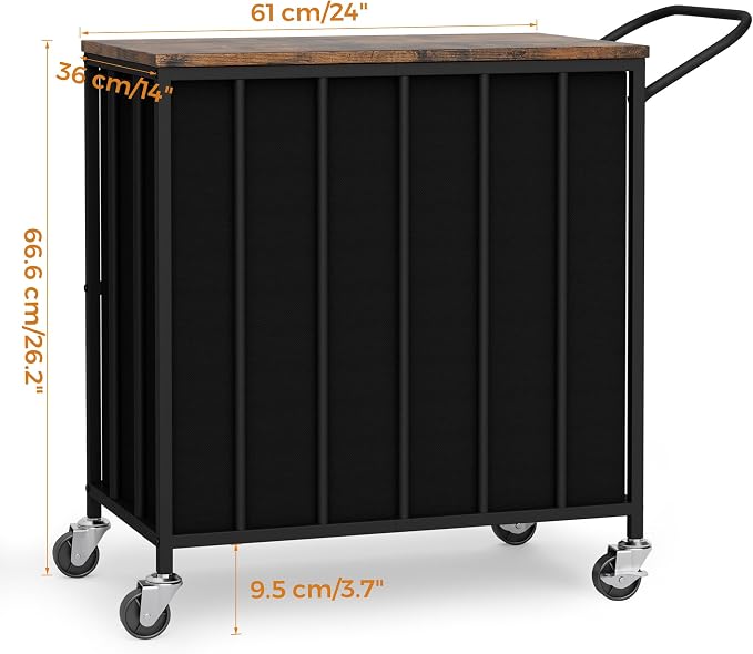 120L Laundry Hamper with Wheels and Lid, Rolling Laundry Basket with Dual Removable Liners, Soft-Close Flip-Top Wooden Lid, Metal Handles, Clothes Organizer for Bedroom and Laundry Room - Image 7