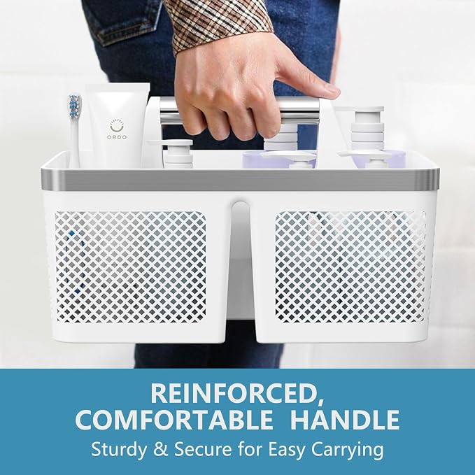BYUNER 2Pack Shower Caddy Dorm: Portable Bathroom Caddy Organizer with Handle and Holes, Plastic Cleaning Caddy, Hard Shower Basket Storage Tote for Toiletry, College Dorm Room Essentials White/Silver - Image 9