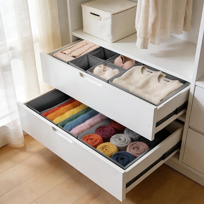 Drawer Organizer Clothes, 16 Pack Dresser Organizer Bins, Foldable Closet Organizers and Storage Fabric Dresser Bins, Shallow Drawer Dividers for Clothing, Underwears, Socks, Tie - Image 8