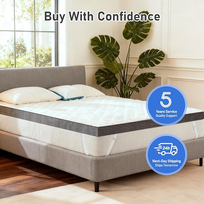 Extra Firm Mattress Topper Twin-XL: 3 Inch High Density Foam - Extra Support Mattress Pad for Back Pain - Breathable Washable Cover with Anti-Slip Straps - CertiPUR-US Oeko-Tex Certified 80x38