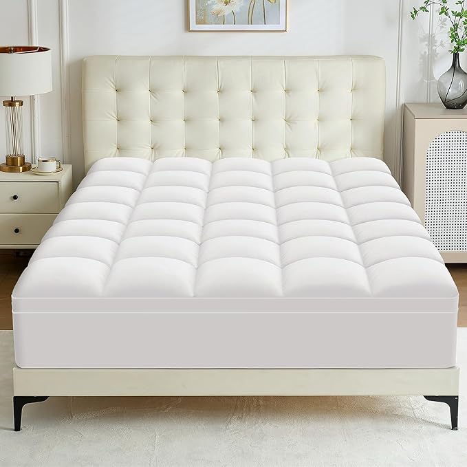 Full XL Mattress Topper - Extra Thick Mattress Pad Cover - Pillow Top with Soft Breathable Spiral Fiber Filling, 8-21 Inch Deep Pocket, Cooling, White