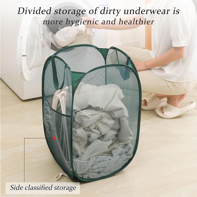Upgraded 100L Extra Large Mesh Pop Up Laundry Basket With Handles, Light Breathable, Fold Compact, Large Hold Portable Foldable Dirty Clothes Basket For Bedroom, Laundry Room, Dorm, Hotel, Green.V - Image 7