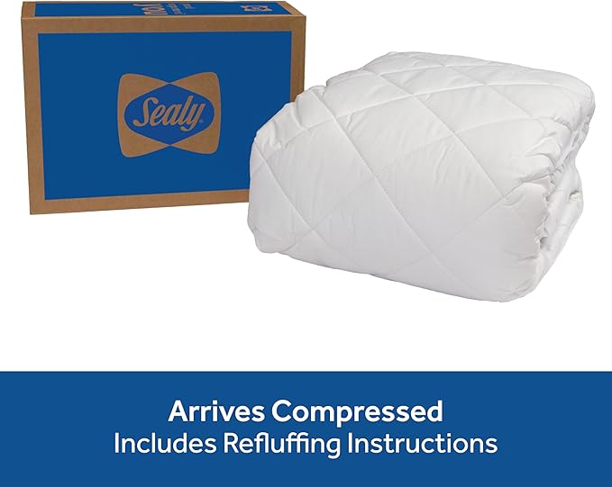 Sealy Luxury 100% Cotton Soft Top Layer, High Loft Comfort EternaLoft Fiberfill, Durable Stretch Corners Mattresses 18 Inches Deep Machine Washable Fitted Mattress Pad, King Size, White