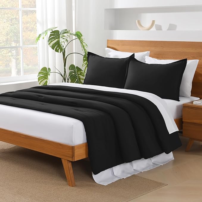 Andency Black Comforter King Size - 7 Pieces Bed in a Bag King Bedding Comforter Sets, Summer Plain Soft Lightweight Comforter with Fitted Sheets, Flat Sheets, Pillowcases & Shams