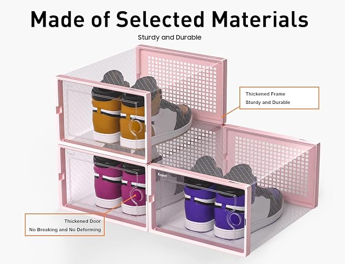 Kuject X-Large Shoe Storage Boxes Organizers Clear Plastic Stackable 12 Pack, Shoe Rack & Holder Substitute, Sneaker Containers, Toy Storage Organizer Bins for Entryway, Closet, Under Bed, Pink - Image 8
