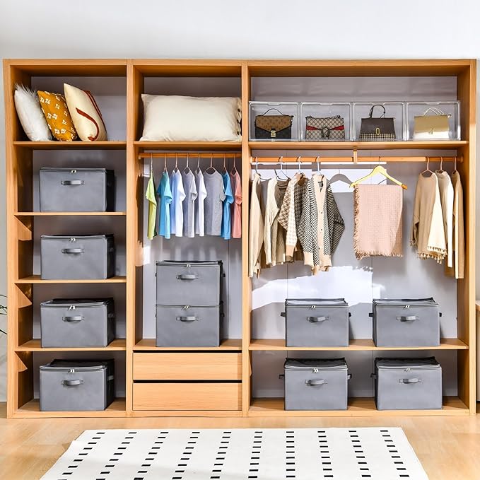 INSTY 2 Pack Shoe Organizer for Closet,Fits up to 32 Pairs,Adjustable Dividers for Shoe Storage,Fabric Shoe Storage Bins with Clear Cover,Grey - Image 7