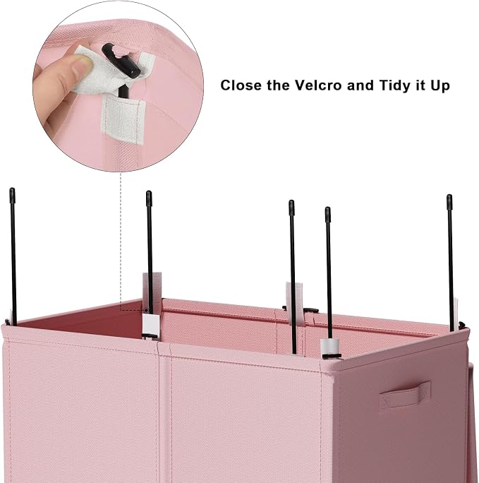 WOWLIVE 154L Double Laundry Hamper with Lid and Removable Laundry Bags, Large Dirty Clothes Hamper 2 section Collapsible Laundry Basket Dorm Room Storage for Bedroom, Bathroom, College,Pink - Image 7