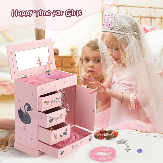Jewelry Box for Girls 8.9 x 4.92 x 10.98 inch Large 5 Layer Music Box with Spinning Ballerina with Unicorn Necklace & Bracelet Set Jewelry Organizer for Kids Birthday Christmas Gift Pink - Image 7