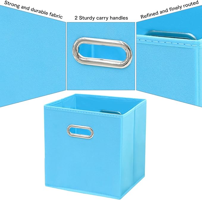 Black Fabric Cubby Storage Bins,13x13x13 Inches ,Cube Organizer Bin Foldable Storage Boxes with Dual Handles Fabric Organizer Box and collapsible Storage basket,Set of 3,Blue - Image 7