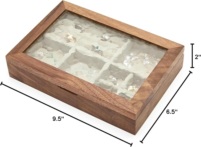 pandapark Wooden Jewelry Box with Glass Lid, Multi-Compartment Storage Display Case, Walnut Brown (Silver Walnut) - Image 9