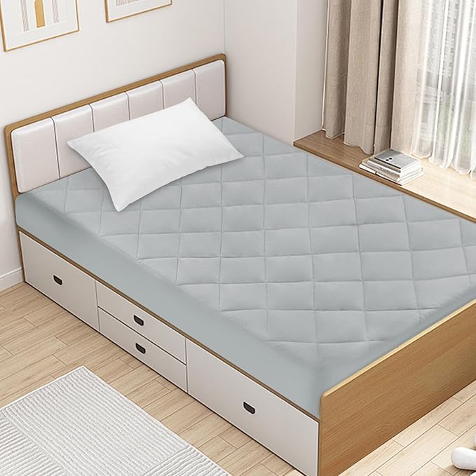 Twin XL Mattress Pad Waterproof, Twin XL Size Mattress Protector Quilted, Mattress Cover Fitted Mattress Topper, Up to 18 Inch, Gray