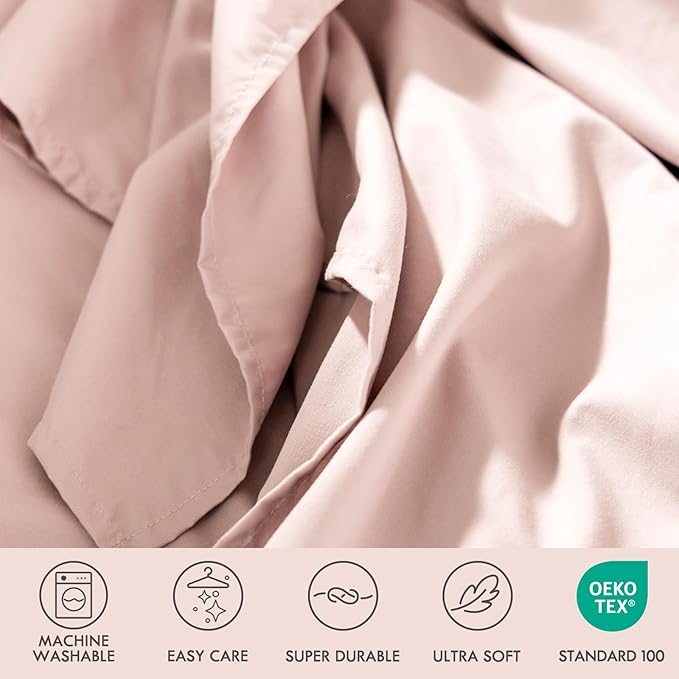 ClevaHome Queen Size Sheet Set - 6 Piece Soft Breathable Luxury Bed Sheet Set - Shrinkage & Fade Resistant Embroidered Bedding Sheet with Deep Pocket, 2 Extra Pillowcases (Queen, Barely Pink)