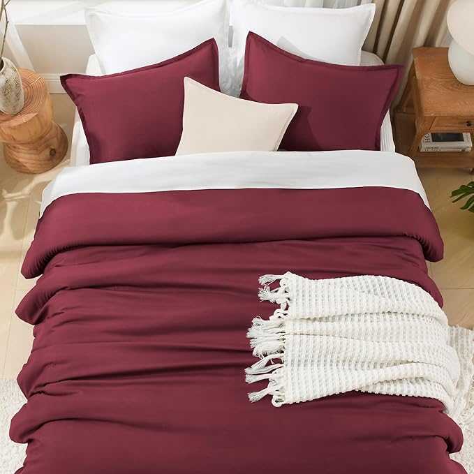 Litanika Comforters Twin XL Size Burgundy, 2 Pieces Lightweight Solid Bedding Set & Collections, All Season Fluffy Bed Set (68x92 Inches Comforter & 1 Pillowcase)