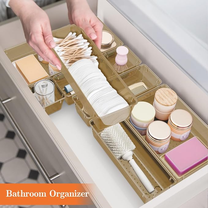 SpaceHacks 25 PCS Plastic Drawer Organizer Set, 4-Size Versatile Organizer Trays & Storage Bins for Makeup, Jewelry, and Gadgets in Bathroom, Bedroom and Office,Champagne - Image 6