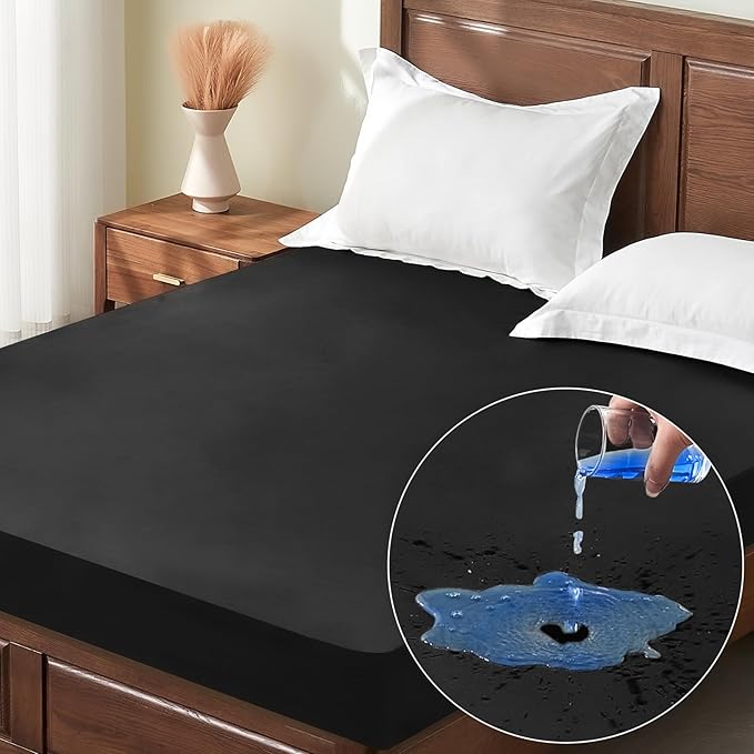 Full Mattress Protector Waterproof, Breathable Noiseless Bed Cover with Deep Pocket 6"-18", Machine Washable Mattress Cover Full for Bedroom, College Dorm, Hotel (Black, 54'' X 76'')