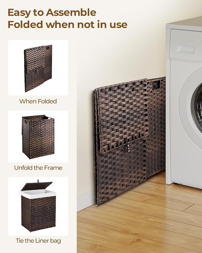 Greenstell Laundry Hamper with Lid, 90L Clothes Hamper with 2 Removable Liner Bags & 2 Mesh Laundry Bags, Handwoven Synthetic Rattan Laundry Basket for Clothes, Toys in Bathroom, Bedroom Brown - Image 7