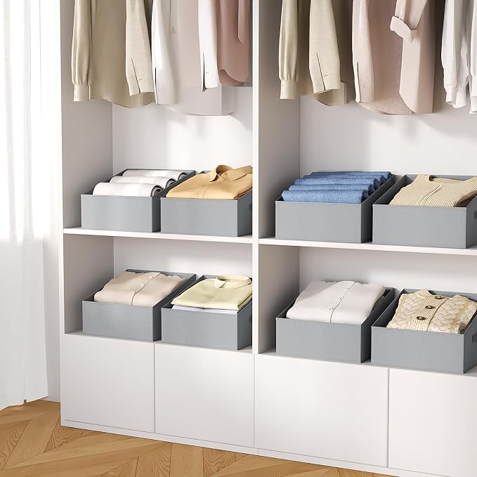 DIMJ Closet Storage Bins 8 Pack - Fabric Trapezoid Closet Organizer Bin, Foldable Storage Baskets for Shelves, Closet Shelf Organizer, Clothing Storage Box for Toys, Books, Towel, Clothes - Image 7