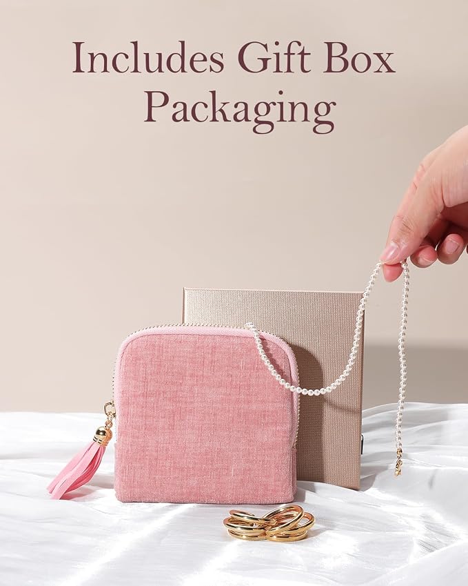 COOLYOUTH Travel Jewelry Case Organizer for Women Portable Jewelry Box with Small Pouches Mini Jewelry Bag for Rings, Bracelets, & Bangles with Smooth Metal Zipper (Pink) - Image 6