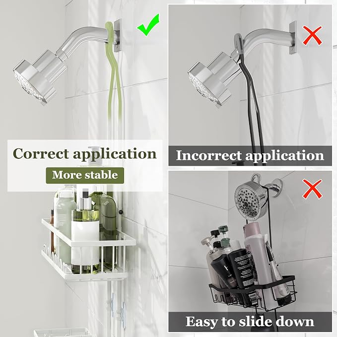 Skyapex Shower Caddy Hanging: Adjustable Height Organizer for Over Showerhead - Rustproof Shower Shelves with Hooks & 2 Soap Holders, White - Image 6