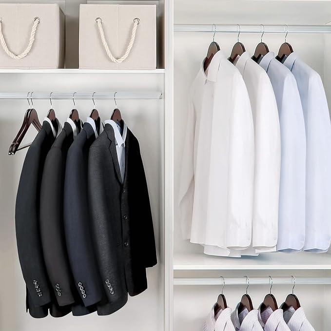 TOPIA HANGER Wooden Coat Hangers 30 Pack, Cherry Wood Suit Hangers with Non Slip Pants Bar, 360° Swivel Hook and Shoulder Notches for Camisole, Jacket, Pants, Smooth Finish Clothes Hangers - CT34M30 - Image 7