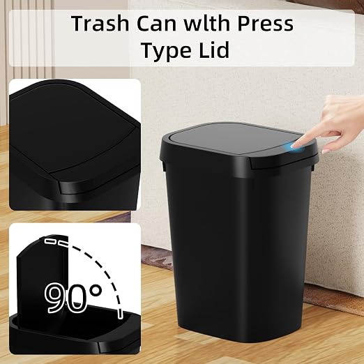 KSSKSS 3 Pack Bathroom Small Trash Can with Lid, 2.6 Gallon Slim Garbage Bin with Pop-Up Lid, 10L Plastic Wastebasket for Bedroom, Office, Kitchen, Toilet (Three Colors) - Image 7
