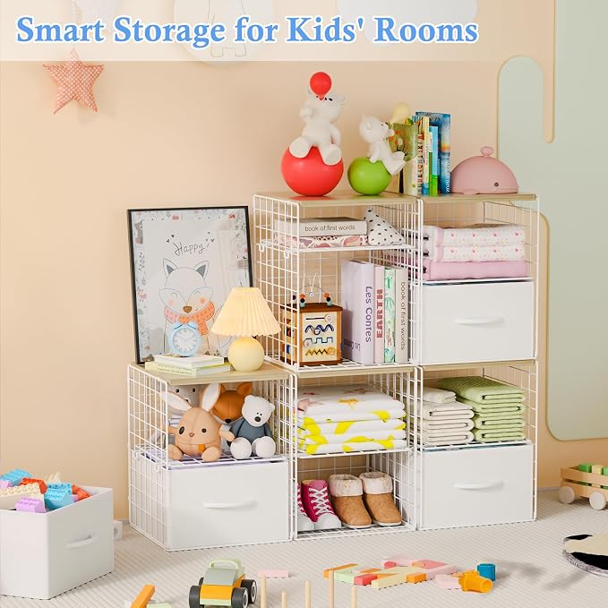 2 Pack Stackable Storage Drawers, Closet Organizers and Storage Shelves with Wooden Top & Adjustable Dividers, White Fabric Closet Drawer Organizer, Modular Storage Bins for Bedroom Wardrobe Apartment - Image 8