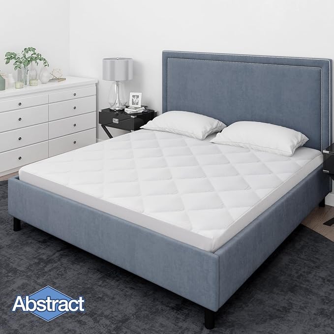 Abstract Mattress Pad - Quilted, Fitted Mattress Cover - Breathable Soft Cotton Cooling Mattress Protector for RV/Travel Trailer - Pillow Topper Bed Protector- 44x75, White