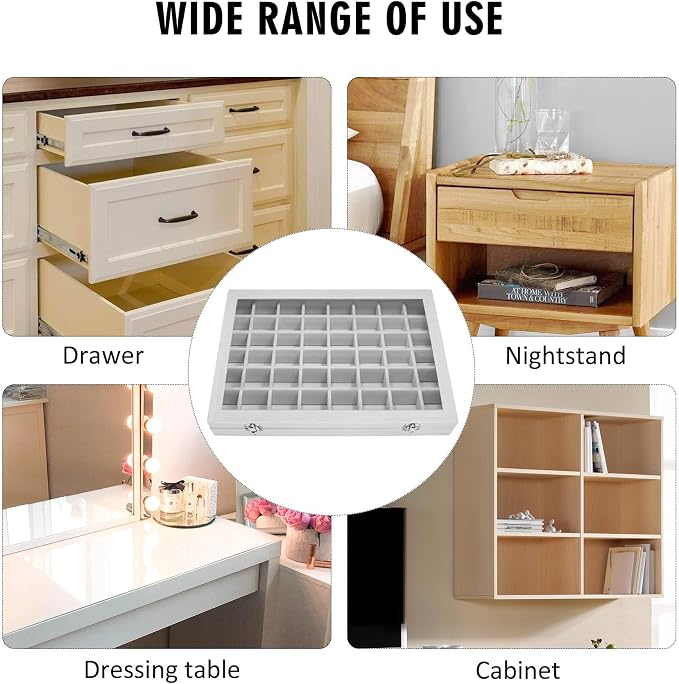 Siveit Velvet Jewelry Tray 48 Grid Jewelry Display Tray Organizer Box with Transparent Lid Rings Earrings Necklaces Pendants Display Box Suitable for Women and Girls (Grey) - Image 7