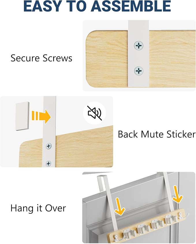 Lorbro Broom Holder Door Mount, Over the Door Broom and Mop Holder with 2 Over Door Hooks, Wood Broom Hanger, Tool Rack Organizer for Laundry, Garage, Closet, Kitchen Decor, 4 Slots & 4 Hooks Rustic - Image 8