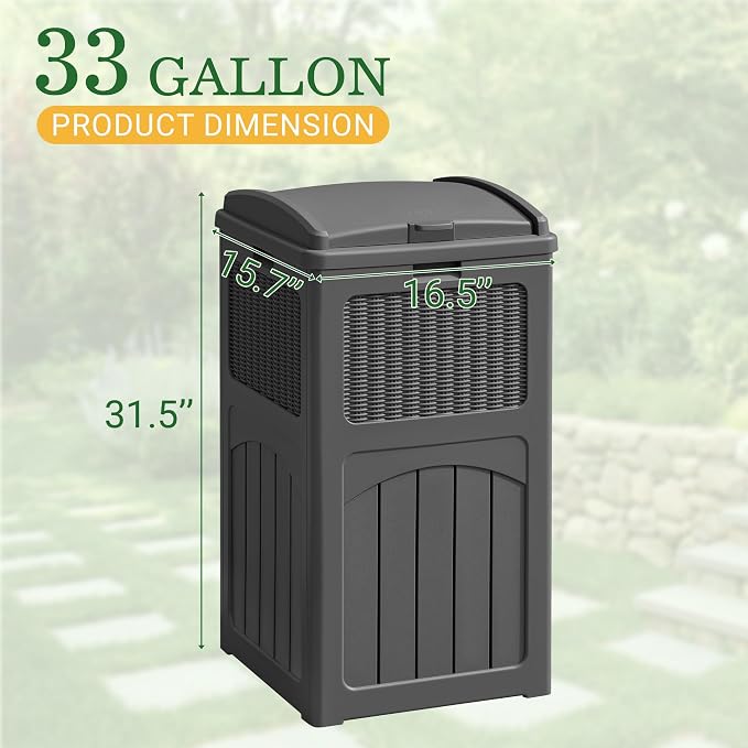 Greesum 33 Gallon Outdoor Trash Can with Lid, Waterproof Resin Garbage Bin for Hideaway, Deck, Patio, Gray - Image 7