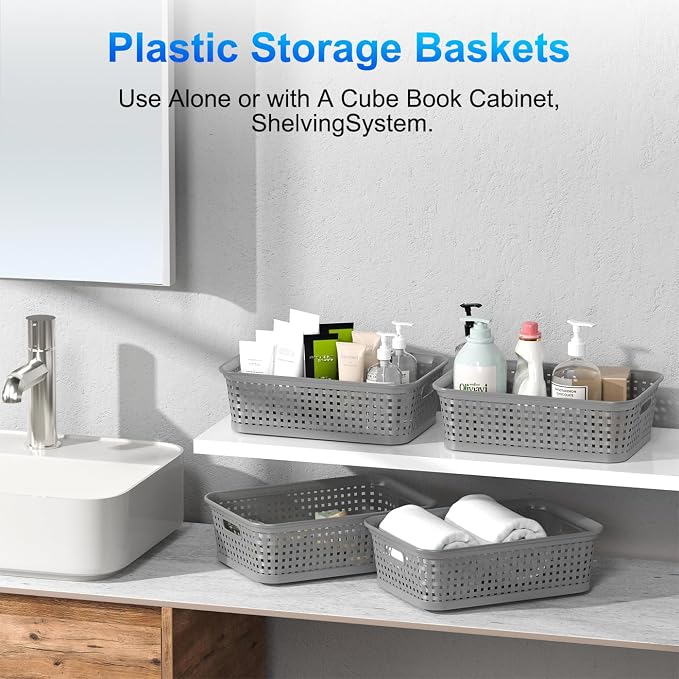 12 Pack Plastic Storage Baskets, Small Baskets for Organizing, Plastic Storage Bins Wicker Pantry Organizer Bins Household Toys for Laundry Room, Bedrooms, Kitchens, Cabinets, Countertops - Image 7