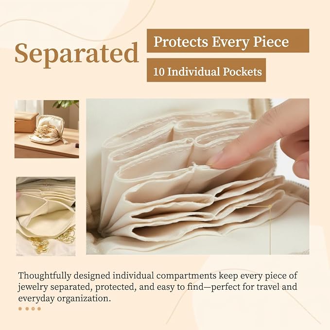 Mini Travel Jewelry Case, Small Jewelry Organizer, Jewelry Travel Case for Women, Portable Travel Jewelry Organizer Bag, Travel Jewelry Box – 5.3 × 5.1 inches (Ivory) - Image 6