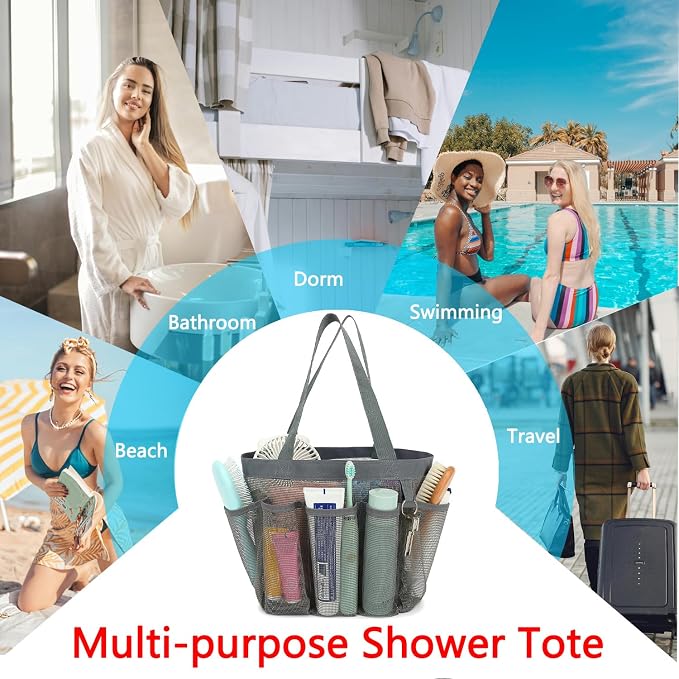 Fammart Mesh Shower Caddy Portable for College Dorm Room Essentials, 8-Pocket Large Shower Basket Tote Bag with 2 Handles for Toiletry, Bathroom, Beach, Camp, Gym - Image 9