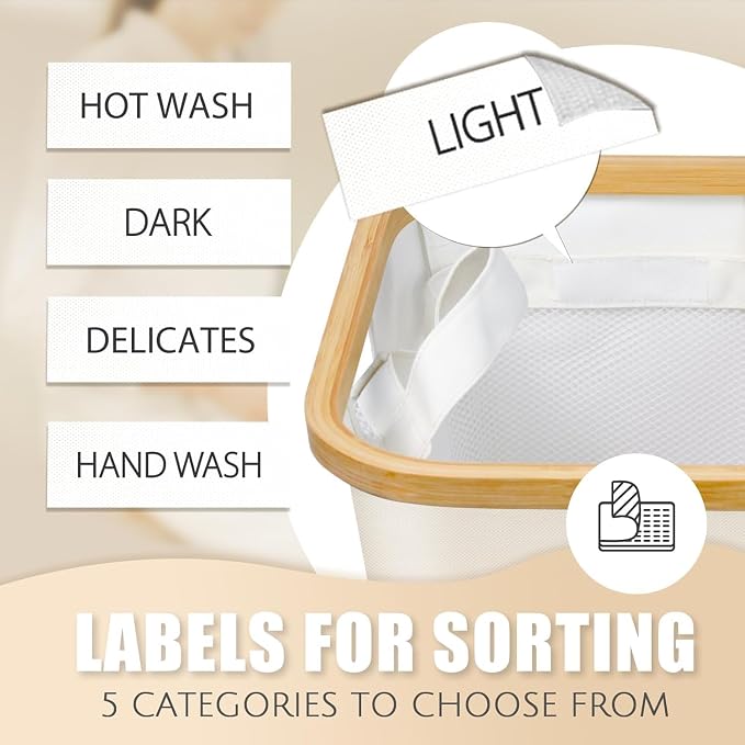 Extra Large 3 Section Dirty Clothes Laundry Basket with Lid, Dirty Clothes Hampers with Removable Bags for Bedroom and Laundry Room, Beige - Image 6