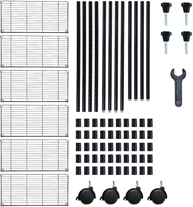 Simple Deluxe 6-Tier Shelving Units, 29.92'' W x 13.98'' D x 71.65'' H Adjustable Wire Shelving with Hanging Hooks and Wheels, Black - Image 7
