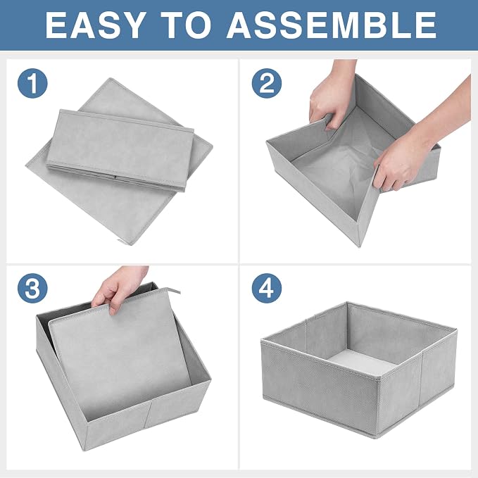 Criusia Drawer Organizer Clothes 24 Pack, Fabric Closet Organizers and Storage Bins for Underwear Sock, Odorless Dresser Drawer Dividers for Baby Nursery Organization (Grey) - Image 7