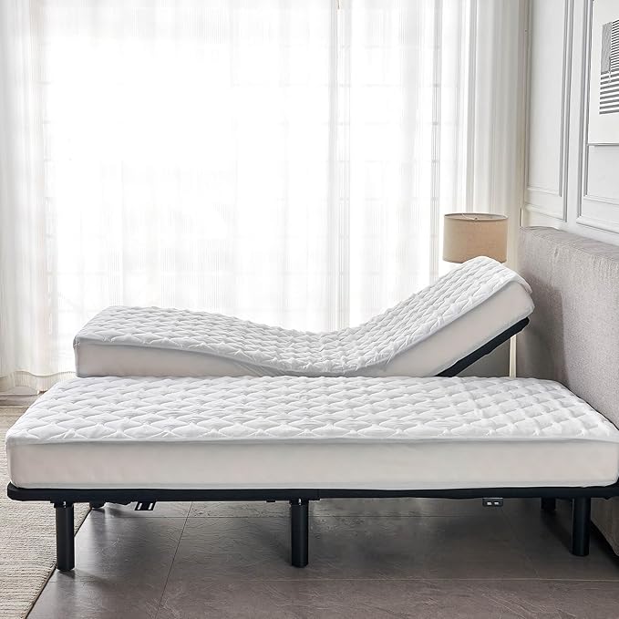 Waterproof Quilted Split California King Mattress Protector Pad for Adjustable Bed 2 Cali Twin XL 36x84 Soft Noiseless Fitted Mattress Cover Padded Topper with Enhanced Elastic Pocket White