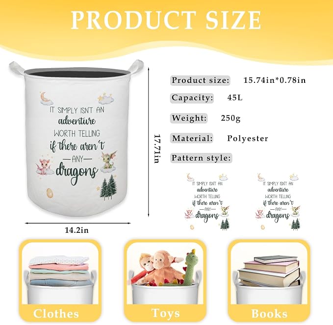 Dragon Nursery Kids Laundry Basket, Toybox for Boys Room, Dragon Fantasy Nursery Laundry Basket Hamper Waterproof Collapsible Clothes Toys Storage Bin Organizer for Kids Room Playroom Bathroom - Image 7
