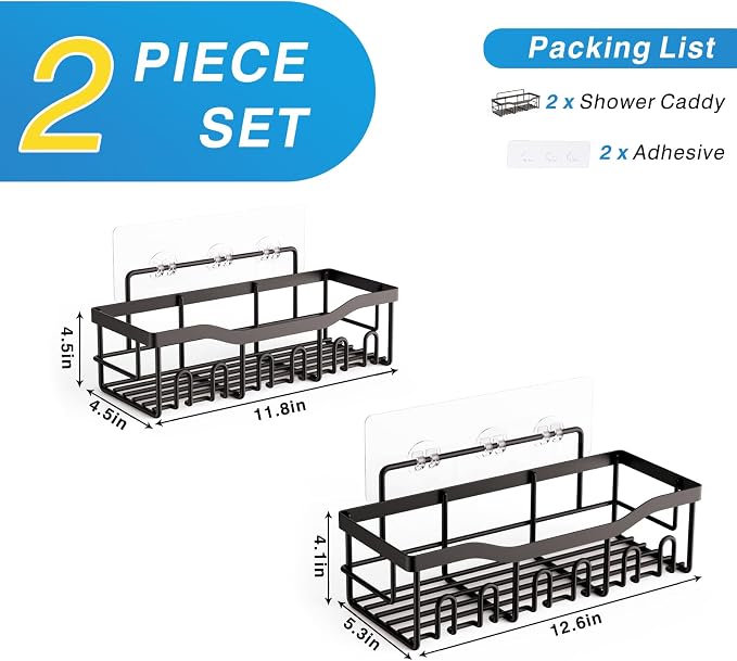 EUDELE Shower Caddy 2 Pack, Adhesive Organizer for Bathroom Storage&Home Decor&Kitchen organizers and storage, No Drilling, Large Capacity, Rustproof Stainless Steel Organizer, Decor Sets - Image 7