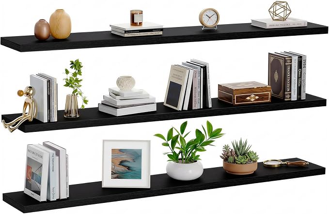 AMADA HOMEFURNISHING 47.2" L Floating Shelves, Wall Shelves Set of 3 for Bathroom/Living Room/Bedroom/Kitchen, Black Floating Shelves for Wall Decor with Invisible Brackets - AMFS55B - Image 9