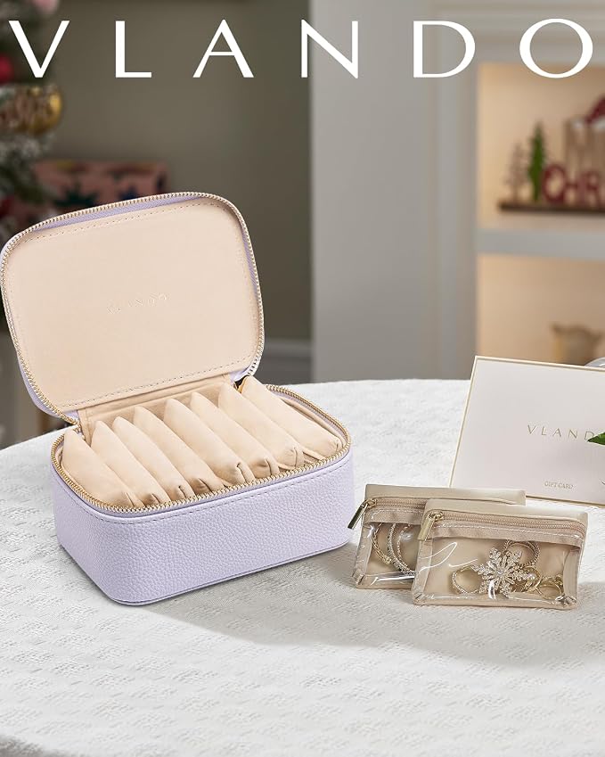 Vlando Jewelry Travel Case,Travel Jewelry Organizer with Clear Velvet Jewelry Bags Zipper Pouch for Women Girl Gift- 8Pcs Purple - Image 7