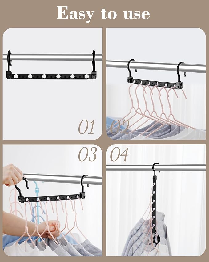 Space Saving Hangers for 48 Clothes, Reinforced Collapsible Hangers with 360° Swivel Hook, Hanger Hooks Space Saver for Closet Organizers and Storage, Dorm Room Essentials, Fully Assembled, Black - Image 7